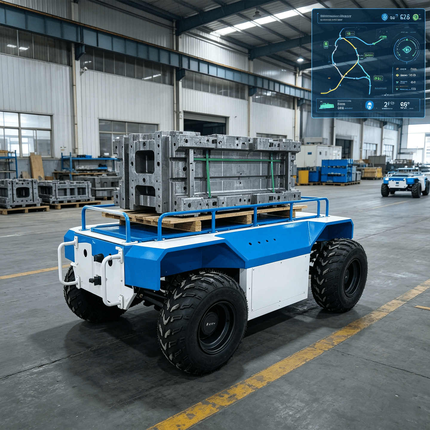 工业运输用阿克曼机器人平台在复杂户外环境中执行物料运输任务