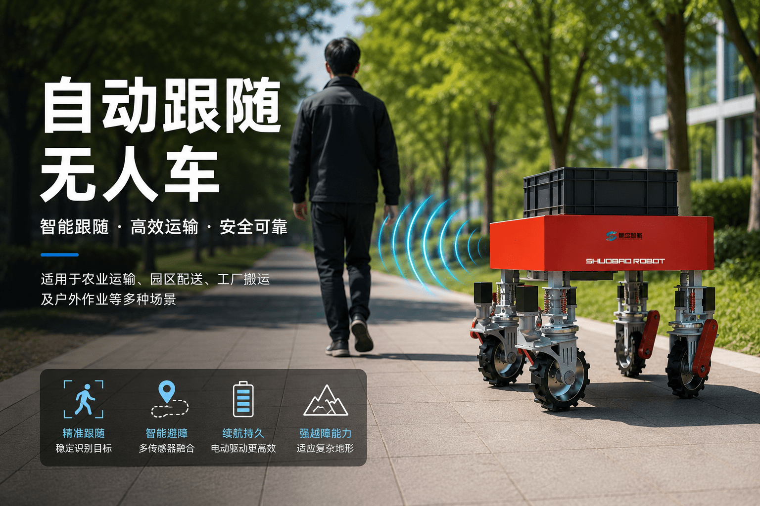 自动跟随无人车适用于农业运输与智能搬运场景
